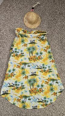 DOG PET SHIRT & STRAW HAT Hawaiian Print XL Size Sewn Button Fun Cute Fashion